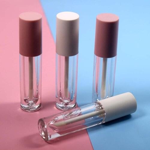 20pcs 4ml clear round plastic tube with frosted white cap and glossy pink cap lip gloss tube