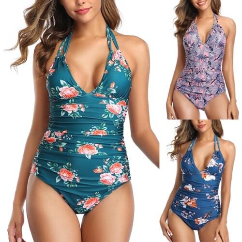 2021 bikini swimwear swimsuit Women One Piece High Neck V-Neckline Tankini Mesh Ruched Monokini Swimwear купальник