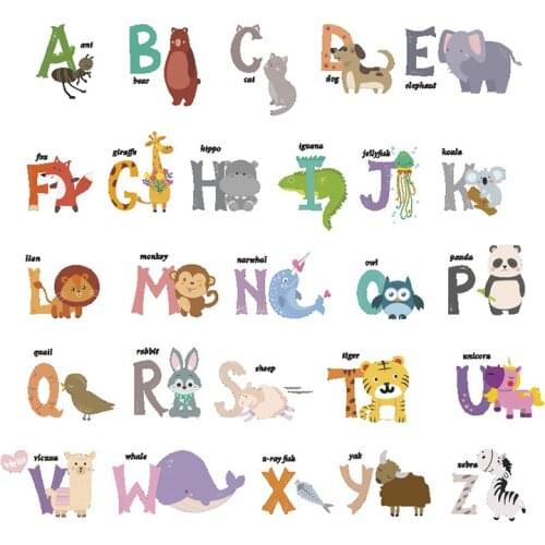 26 Letters Alphabet Cartoon Animals Jungle Wild Wall Stickers Early Education Baby Stickers Kindergarten Kids Room Wall Decal