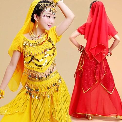 5PCS/Se Girl Belly Dance Costumes Set Kid Oriental Dance Kids Indian Bollywood Stage Performance for Girl Children Belly Dancing