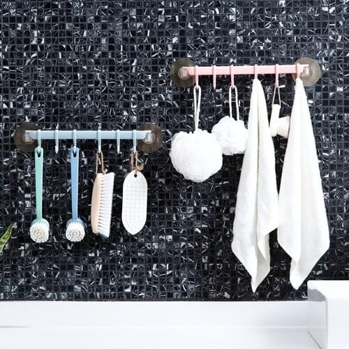 6 Even Row Of Hooks With Strong Adhesive To Hang On The Kitchen Wall, Creative Bathroom Without Nails Seamless Coat Rack Hooks