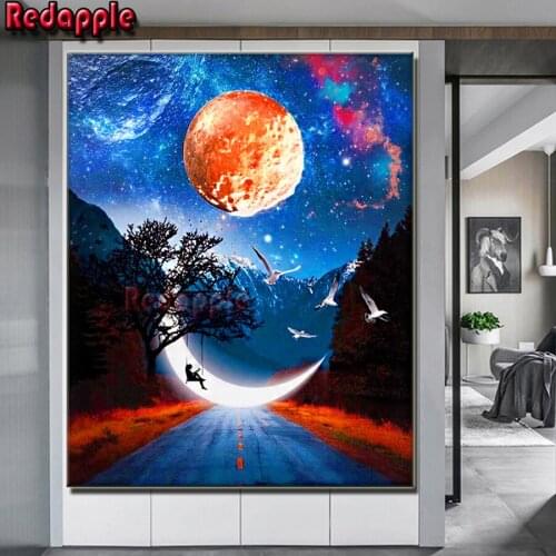 Full Diamond Mosaic abstract planet Starry sky, moon landscape DIY Diamond Painting Square/Round Rhinestones Pictures Home Decor