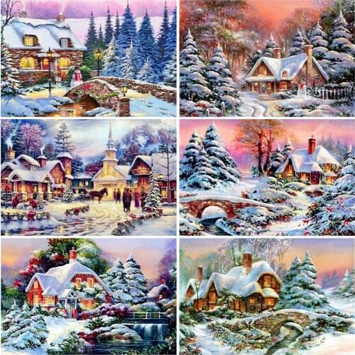 EverShine Diamond Painting Winter Diamond Embroidery Full Square House Picture Rhinestones Mosaic Christmas Snowman Home Decor