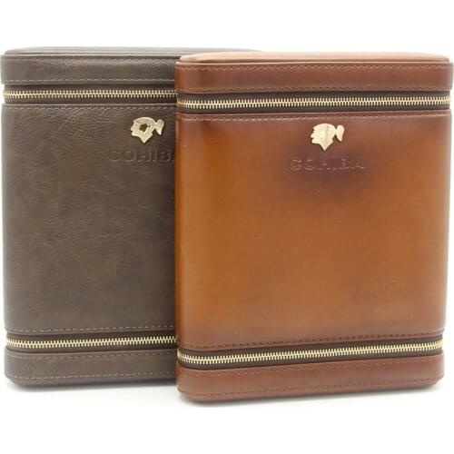 6pcs Sticks Zipper Closure Leather Cigar Case travel Outdoor portable Humidor Box cigarette accessories men Gadget