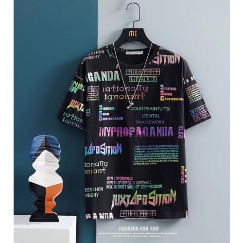 T-Shirt Summer Men Tees Cotton Round Neck Fashionable Letter Design Printing Male Hip-Hop Short-Sleeved Casual New Breathable