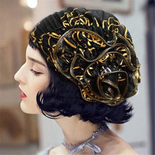 Bronzing Flower Headscarf Hat Women Elegant Spring Summer Breathable New Fashion Headwear Hair Cover Casual Print Ladies Cap