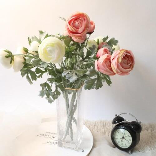 5 Heads Beautiful tea rose flower branch with fake leaves for home table decoration artificial flowers