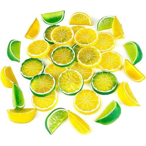 Artificial Lemon Slices Blocks : 30Pcs Fake Lemon Slices and 20Pcs Lemon Blocks Realistic Fruit Lemon Decorations