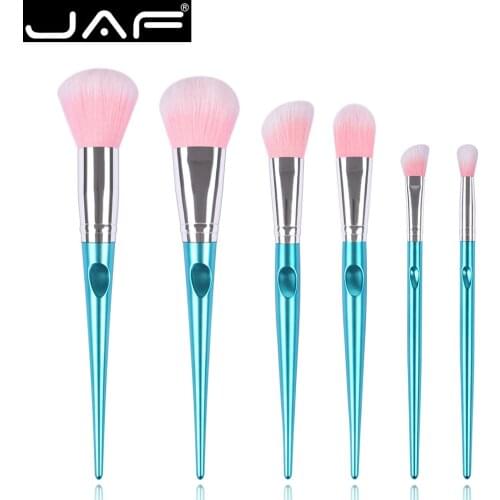 JAF 6pcs Special Design Makeup Brush Kit, 100% Vegan Makeup Brush Set, Very Long Makeup Brushes Tools J0626-GN