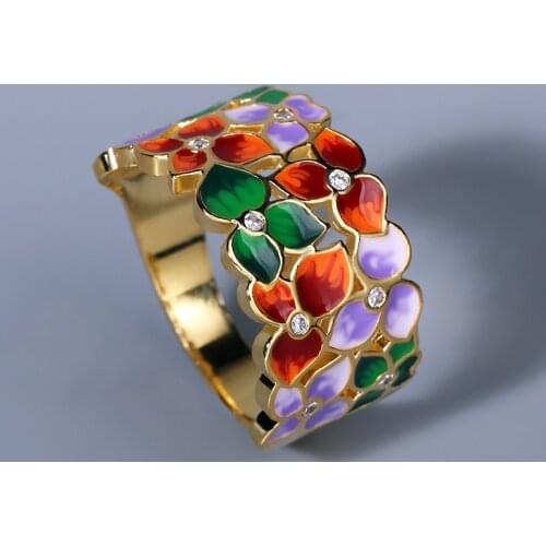 Classic 925 Silver Ladies Ring Color Flower Ring Handmade Enamel Wedding Ring Drip Enamel New Jewelry Jade Ring Butterfly Ring