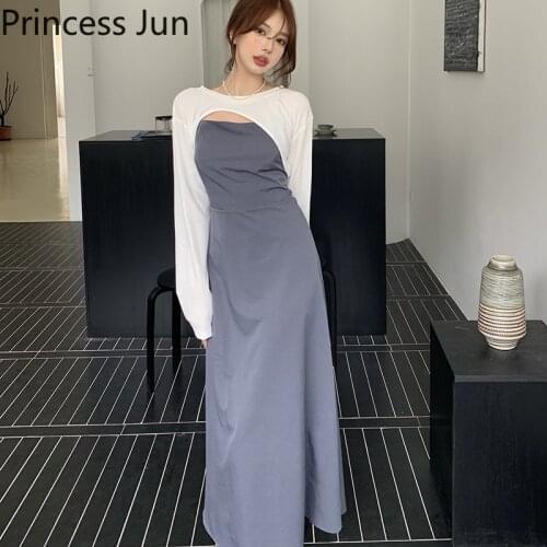 Summer Holiday 2 Piece Dress Sets Slash Neck Sexy Backless Long Strap Dress&Sunscreen Thin Pullover Top Chic Girl 2pc Skirt Suit