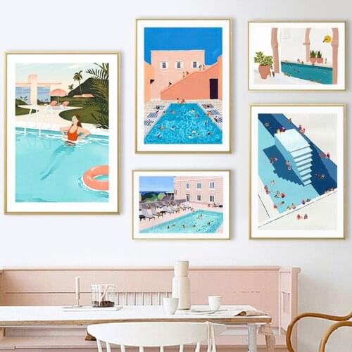 Summer Swimming pool Party Wall Art Canvas Painting Nordic Posters and Prints Wall Pictures For Living Room Art Print Decoration