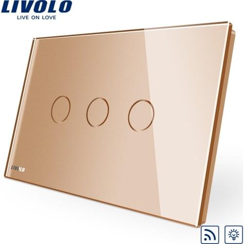 Livolo AU US standard Gold Crystal Glass Panel, 110~250V,Wireless Remote Control Curtain Switches,curtain dimmer remote switch