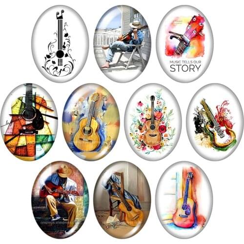 Love music Musical instruments guitar Oval 13x18mm/18x25mm/30x40mm mixed photo glass cabochon demo flat back Jewelry findings