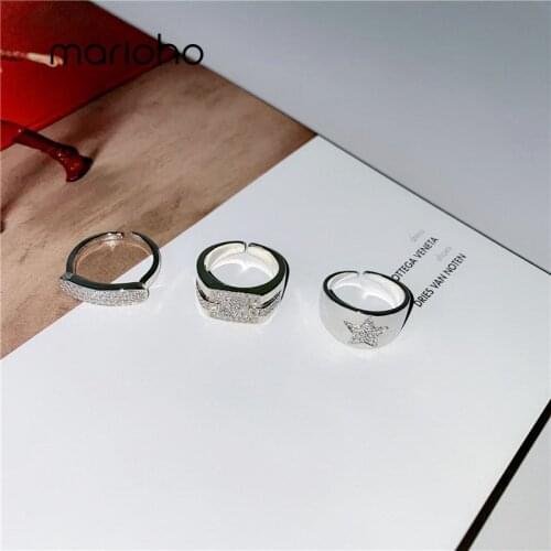 Marioho Fashion Ins Simple Rhinestone Star Ring Cold Wind Retro Five-pointed Star Ring Female Tide Party Banquet Jewelry
