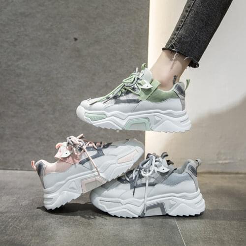 Womens Chunky Sneakers Fashion Women Platform Shoes Lace Up Breathable Air Vulcanize Shoes Women Female Trainers Dad Shoes