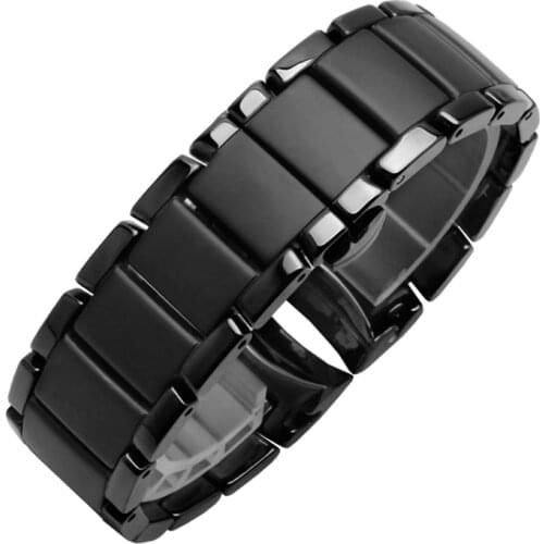 Frosted Ceramic Watch Band 22mm 24mm Pearl Ceramics Bright Wristband Black Business Type Strap Replace For AR1452/1451 Bracelet