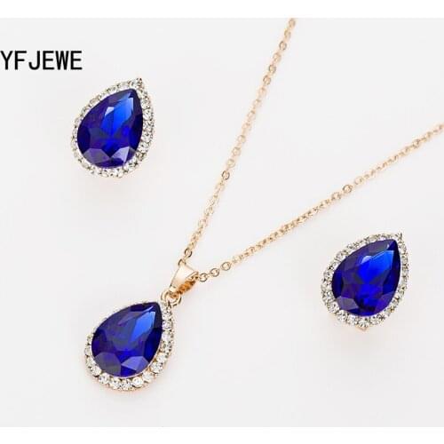YFJEWE Fashion Crystal pendant necklace earrings Set multi-colored sparkling Crystal necklace Earring Sets weddings dances #N184