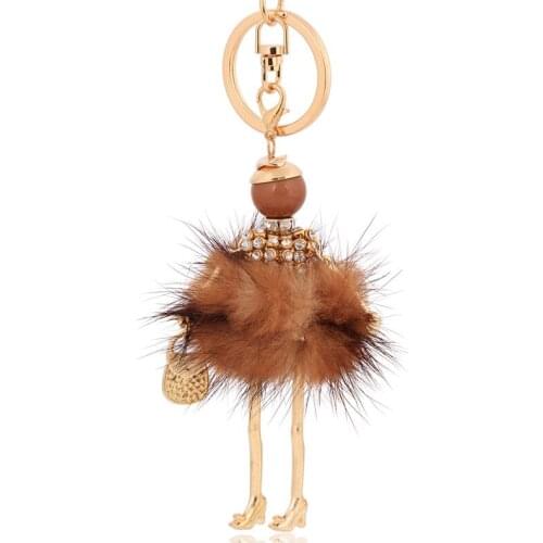 New rabbit fur keychains fashion fur pom pom car key ring chain for women bag fur doll pompons keyring pendant