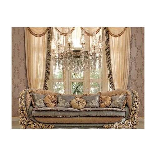 New style luxury three people sofa large sofa stateroom villa solid wood carved sofa rose sofa