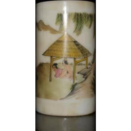 Very rare Qing Dynasty (QianLong1711-1799)Colored glaze painted body art vase,Love in the pavilion,with mark,Free shipping