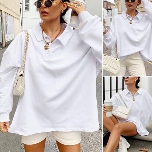 Solid White Casual Sweatshirts for Women Autumn Fashion Long Sleeve Outfits Pullover Sweatshirts Streetwear