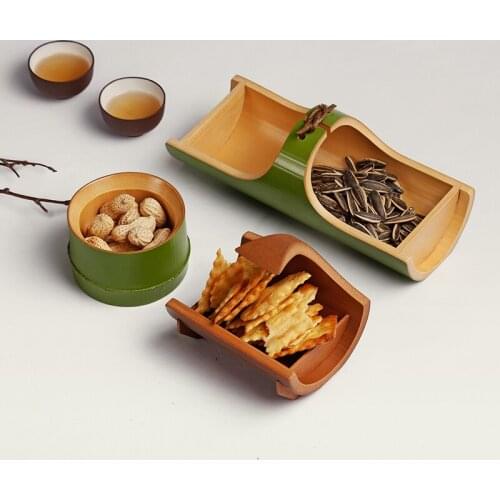 Natural bamboo snack tray tea ceremony storage bowl dish handmade fruit snack nut tray