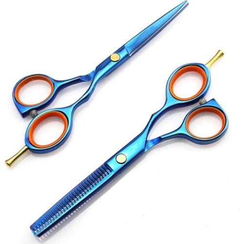 Professional Japan steel 5.5 '' Blue cut hair scissors haircut thinning barber makas scisors cutting shears hairdresser scissors