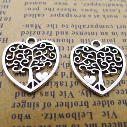 RAINXTAR Antique Silver Color Alloy Heart Shape Wish Tree Charms 17*18mm 100pcs AAC069