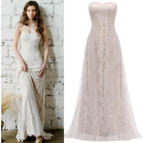 Real photo off shoulder champagne lace bridal gown zipper Bohemian Wedding Dress