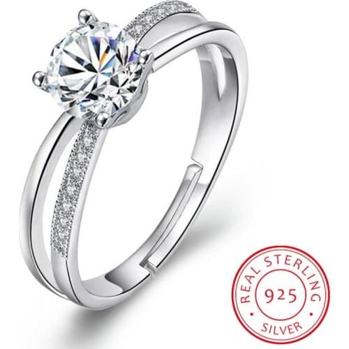 Real 925 Sterling Silver Wedding Ring For Women Cross Zirconia Crystal Luxury Opening Ring anel de prata Valentines Day Present