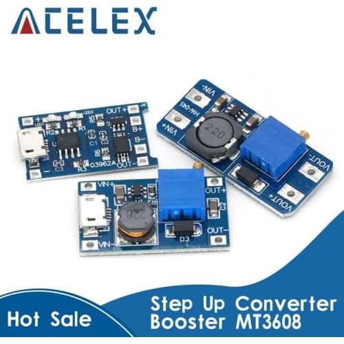 1PCS MT3608 DC-DC Adjustable Boost Module 2A Boost Plate Step Up Module with MICRO USB 2V-24V to 5V 9V 12V 28V