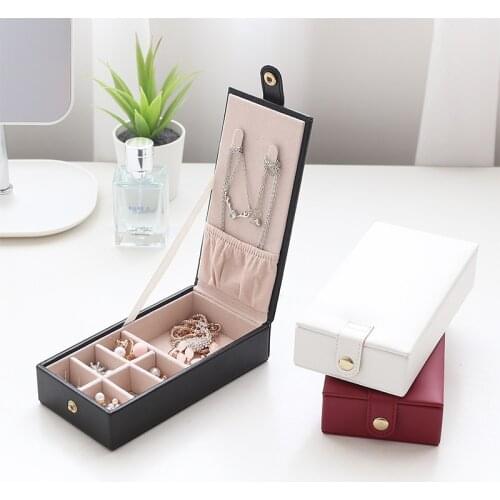 Portable PU Leather Jewelry Box Organizer Stud Earrings Ring Necklace Jewellery Storage Packaging Case Fresh Simple Style