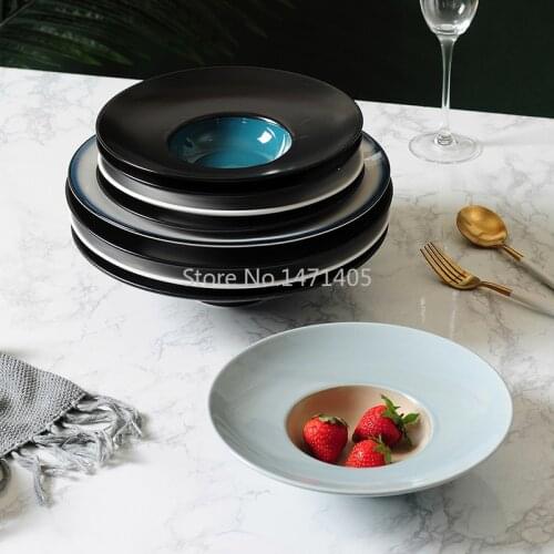 Straw Hat Plate Thick Soup Plate Bowl Western Restaurant Fruit Salad Soup Plate Deep Plate Flying Saucer Plate Straw Hat Bowl