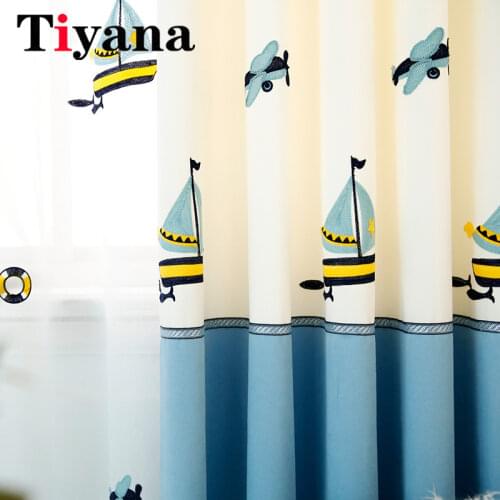 Cartoon Sailing Vessel Curtains for Kids Living Room Splice Design Semi-Shade Curtains Sailboat Embroidery Tulle for Boys P429X