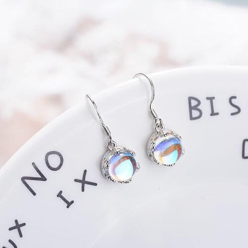 925 Sterling Silver Opal Crown Round Stud Earrings For Women Female pendientes mujer moda eh940