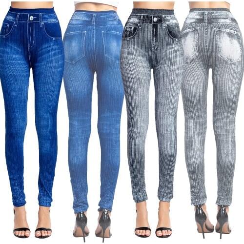 2021 Women Sexy Push Up Seamless High Waist Warm Jeans Leggings Women Autumn Elastic Faux Denim Jeggings Pants Leggins Mujer 3XL