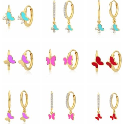 CANNER Blue Red Purple Enamel Butterfly Earrings For Women 925 Sterling Silver Earrings Hoops Pendientes Plata Piercing Jewelry