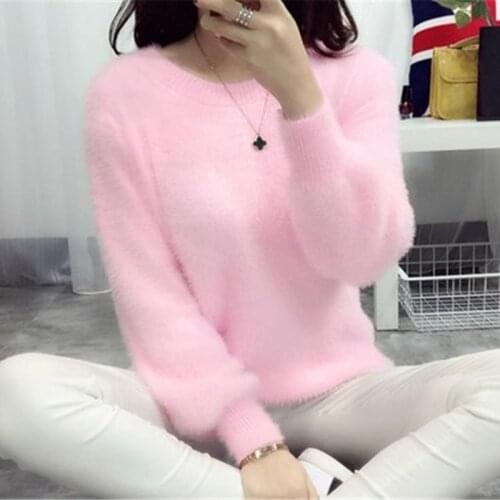 Mohair Fur knitted sweater Pullovers Women Clothes 2018 NEW Winter Fashion Plush Soft Warm Jumper Female Sweater Casual Tops 43