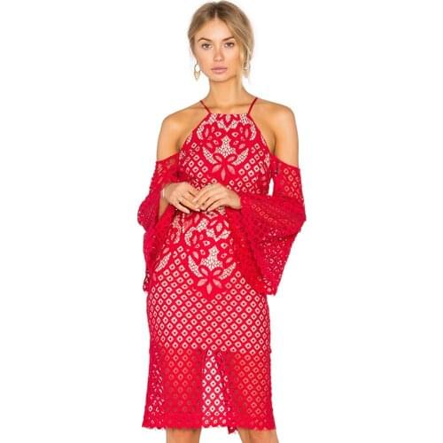 Sweet Embroidery Lace Off The Shoulder Women Dress Flare Sleeve Cut Out Spaghetti Strap Mini Bodycon Party Sexy Dress Vestido