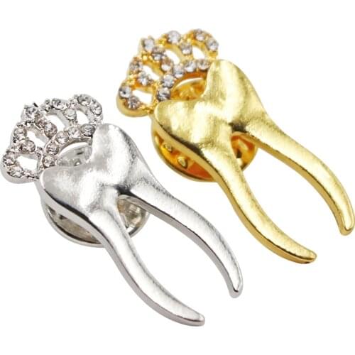 Dental Teeth Shape Gift Tooth Rhinestone Crown Shape Decoration Brooch Badge for Dentist Clinic Hygienist Pin Accessories