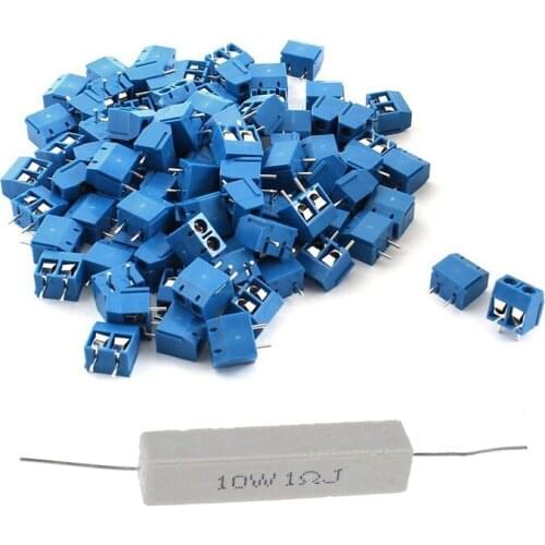 10Pcs Wirewound Ceramic Cement Resistor 1 Ohm 5% 10W Watt with 100Pcs 2P Plug-in Screw Terminal Block Connector 5.08mm