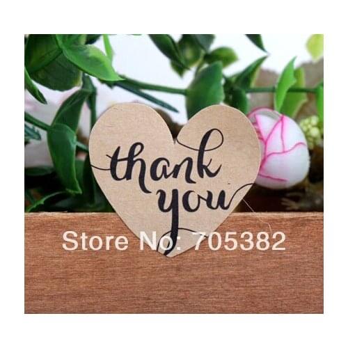 100pcs/lot Brown Kraft heart shape Thank You letter packaging label Adhesive Sticker(dd-6845)