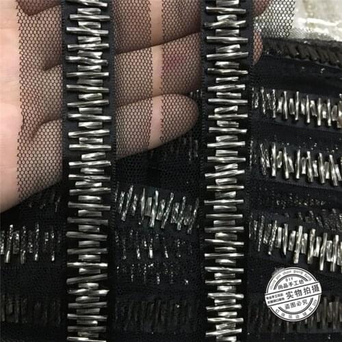 2Yards Beading Trims Beaded Lace Ribbon For Sewing Curtain Cuffs Edge Accessories Mesh Lace Decoration Black Fabrics Lace Collar