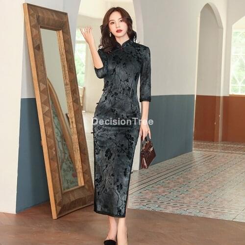 2021 chinese traditional cheongsam print party dresses loose qipao dress ancient traditional dress elegant party dress qipao