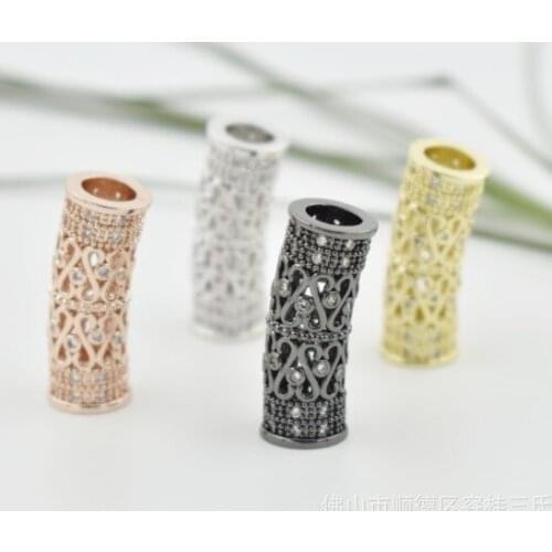25*10mm tube crystal micro pave cz zircon cubic zirconia beads copper silver gold black plated bracelet accessories vgb34