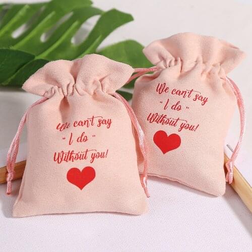 50pcs Drawstring Bags Personalized Logo Custom Jewelry Packaging Pouches Unique Wedding Favor Bags Pink Flannel Cosmetic Bags