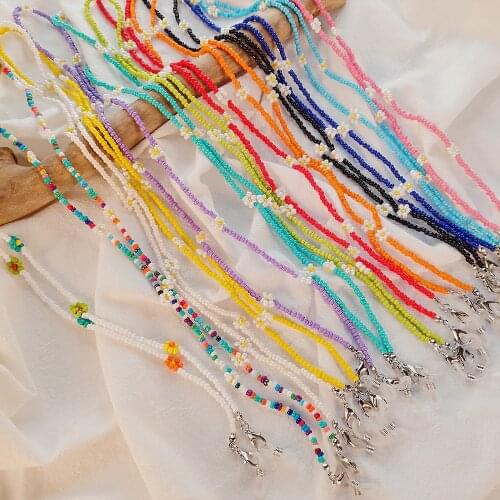 Bohemian Colorful Daisy Flower Mask Strap Beaded Glasses Chains Face Mask Lanyard Anti Slip Reading Eyeglass Sunglasses Strap