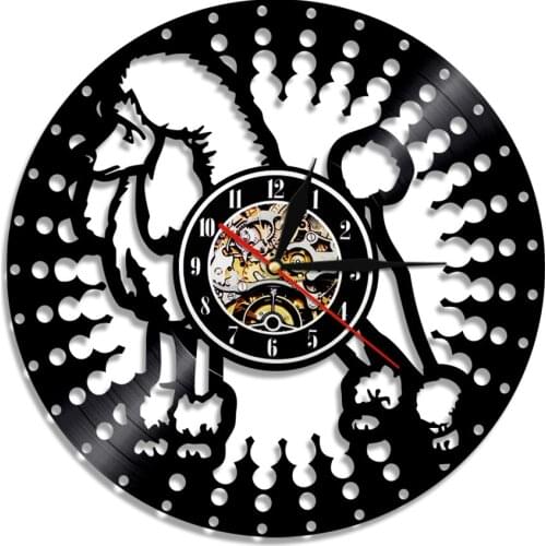 Poodle Dog Vinyl Record Wall Clock Creative 3D Clock Lovely Puppy Dogg Handmade Nursery Art Wall Decor For Kids Room