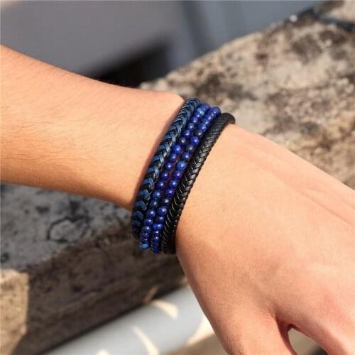 Titanium Steel Buckle Double Layer Leather Bracelet Leather Men and Women Bracelet Cool Fashion White Matching Multi-Color